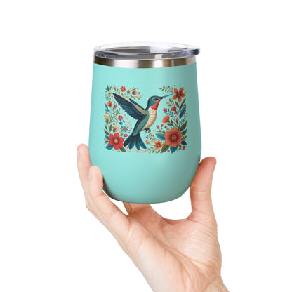 Hummingbird In Bloom Wine Tumbler- 12oz Insulated Cup
