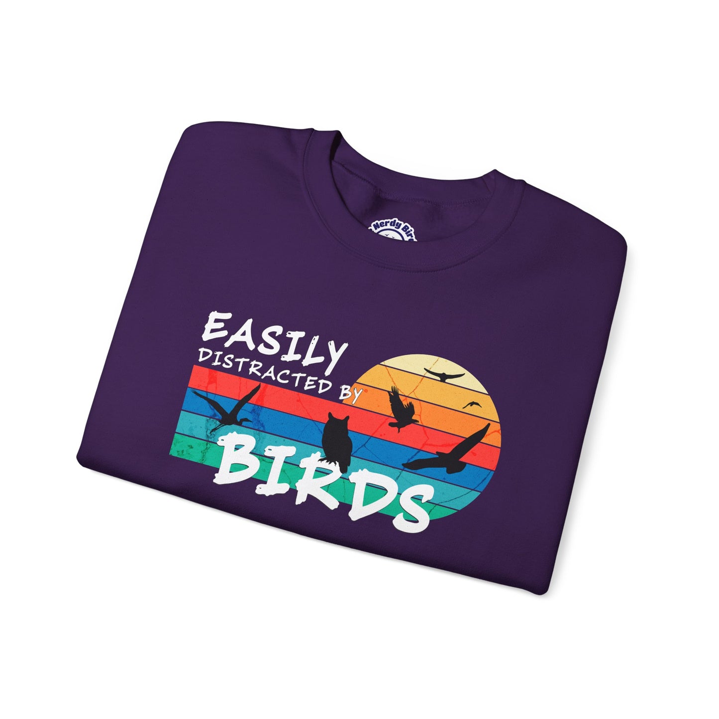 Easily Distracted by Birds Retro Sunset Crewneck Sweatshirt