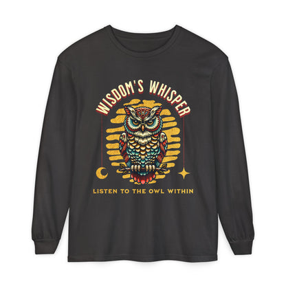 Wisdom's Whisper Owl Long Sleeve T-Shirt for Unisex - Listen to the Owl Within, Perfect Gift for Nature Lovers