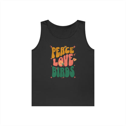 The Nerdy Birder Peace Love Birds Tank Top, Gift for Bird Lovers, Unisex Summer Wear, Fun Casual Tank