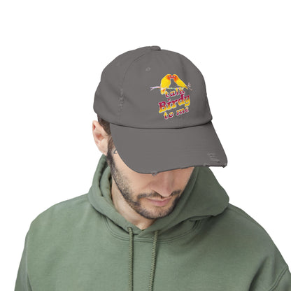 Talk Birdy To Me Distressed Cap, Casual Hat for Bird Lovers, Unique Gift for Nature Enthusiasts, Trendy Apparel for Outdoor Adventures