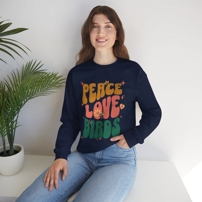 Peace Love Birds Crewneck Sweatshirt - Unisex Cozy Fashion for Nature Lovers