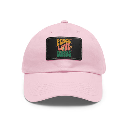 Peace Love Birds  Hat with Leather Patch, Casual Cap for Bird Lovers