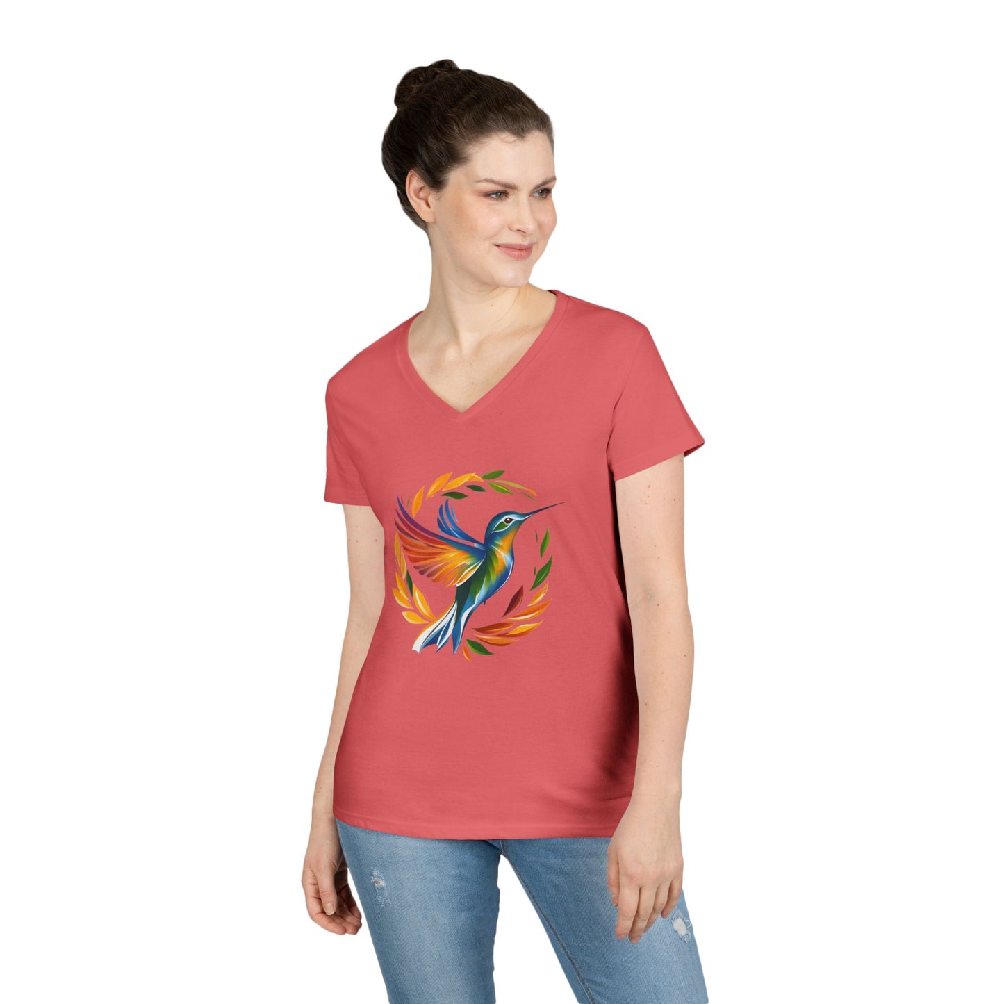 Rainbow Hummingbird Ladies' V-Neck T-Shirt