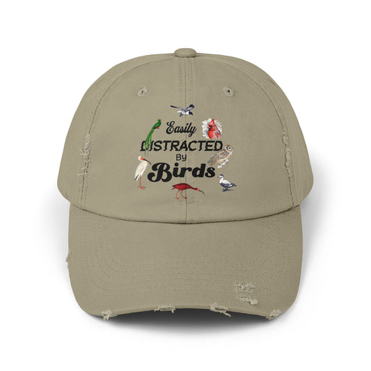 Easily Distracted By Birds Vintage Style Hat - Unisex Distressed Cap