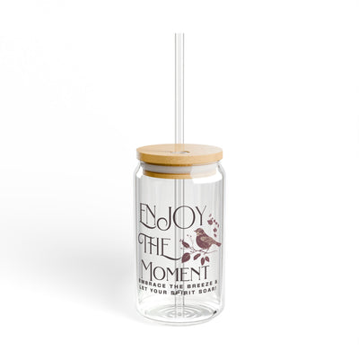 The Nerdy Birder Enjoy The Moment 16oz Sipper Glass With Bamboo Lid