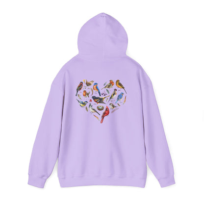 Bird Heart Unisex Hoodie Back Design - Cozy Sweatshirt for Nature Lovers