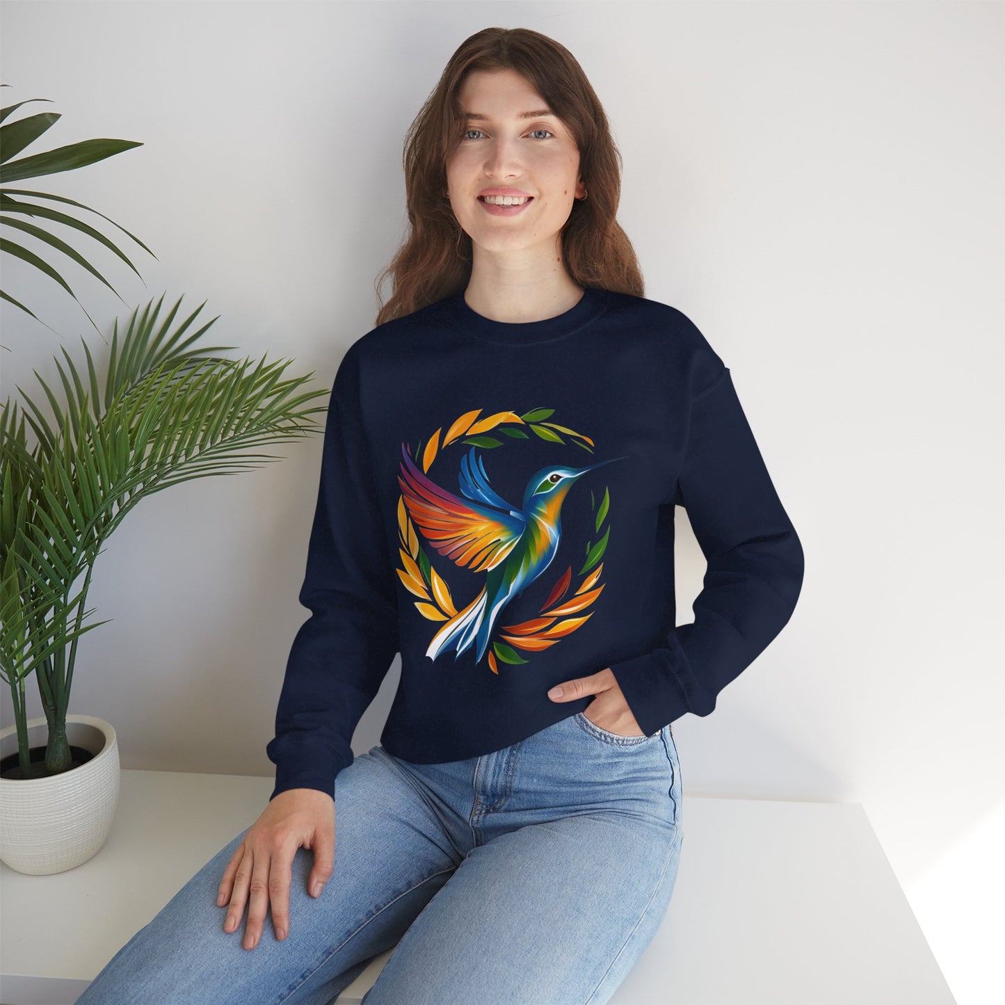 Hummingbird Rainbow Graphic Unisex Crewneck Sweatshirt