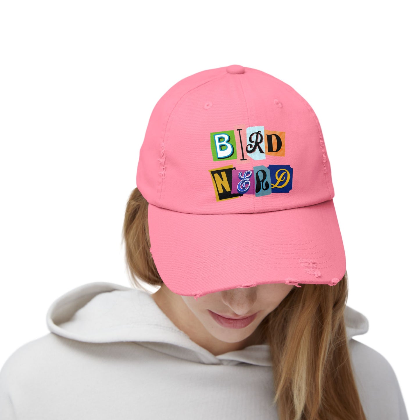 The Nerdy Birder - "Bird Nerd" Distressed Cap, Casual Hat for Bird Lovers, Unique Gift for Nature Enthusiasts, Trendy Apparel for Outdoor Adventures