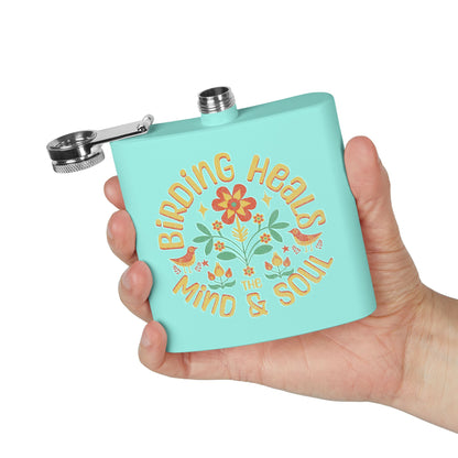 Birding Heals Birder Flask | Stainless Steel 6oz Hip Flask for Nature Lovers, Outdoor Adventures, Gifts for Birders, Hiking Accessory