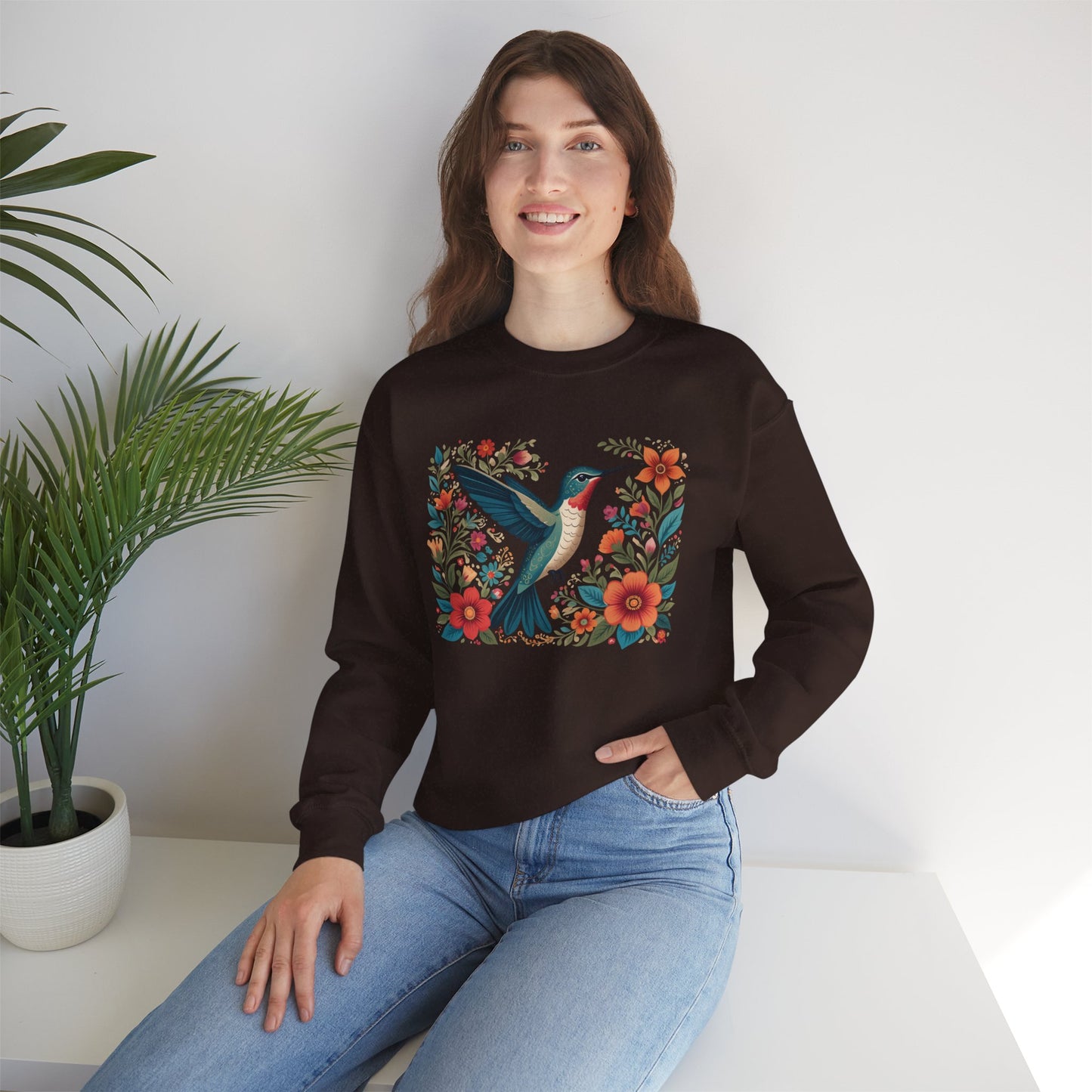 Hummingbird In Bloom Graphic Unisex Crewneck Sweatshirt