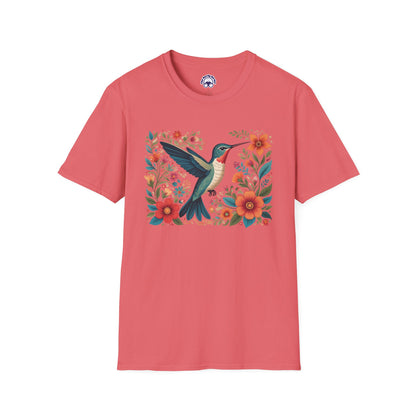 Hummingbird in Bloom – Artistic Nature Unisex Softstyle T-Shirt