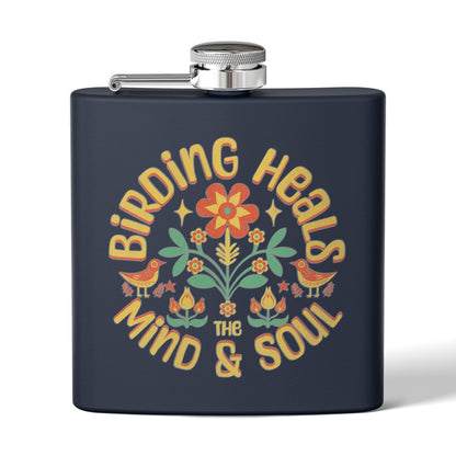 Birding Heals Birder Flask | Stainless Steel 6oz Hip Flask for Nature Lovers, Outdoor Adventures, Gifts for Birders, Hiking Accessory