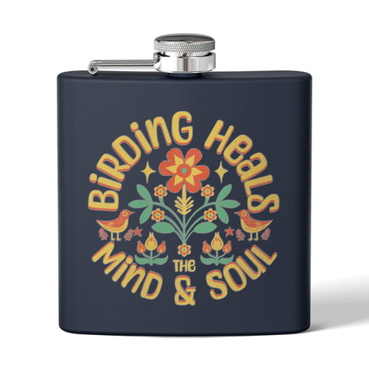 Birding Heals Birder Flask | Stainless Steel 6oz Hip Flask for Nature Lovers, Outdoor Adventures, Gifts for Birders, Hiking Accessory