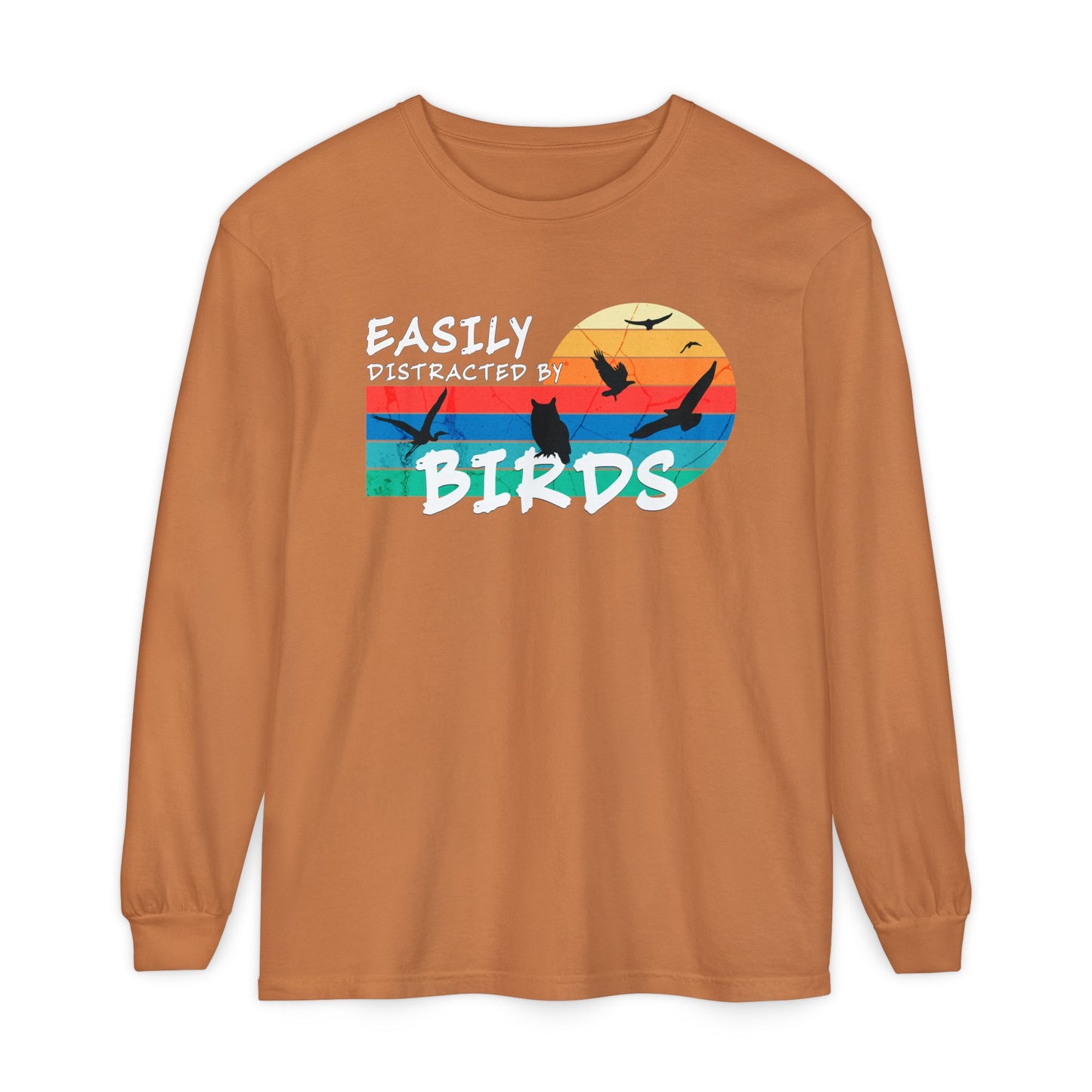 Easily Distracted by Birds Retro Sunset Long Sleeve Tee