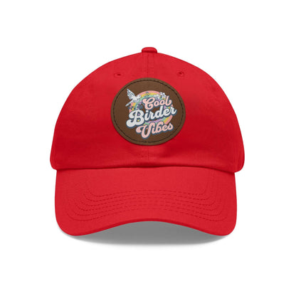 The Nerdy Birder - "Cool Birder Vibes" Dad Hat, Leather Patch Cap, Perfect Gift for Dads, Nature Lovers, Casual Style Cap, Summer Accessories