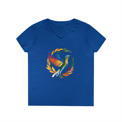 Rainbow Hummingbird Ladies' V-Neck T-Shirt