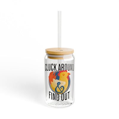 The Nerdy Birder Cluck Around 16oz Sipper Glass With Bamboo Lid