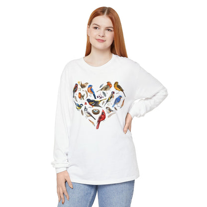 The Nerdy Birder Bird Heart Unisex Garment-dyed Long Sleeve T-Shirt