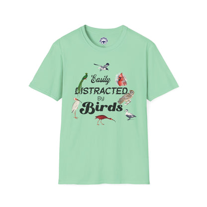 Easily Distracted by Birds T-Shirt - Unisex Softstyle Tee for Bird Lovers