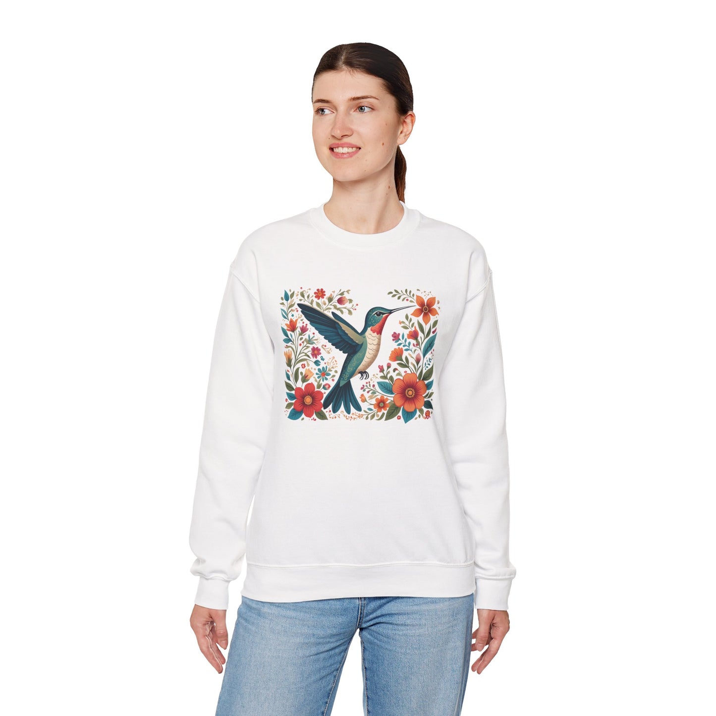 Hummingbird In Bloom Graphic Unisex Crewneck Sweatshirt