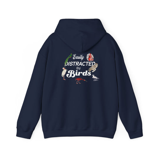 The Nerdy Birder - Easily Distracted by Birds Back Design Unisex Hoodie - Cozy Sweatshirt for Nature Lovers