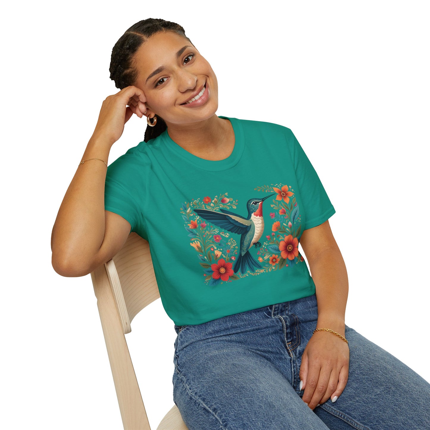 Hummingbird in Bloom Unisex Softstyle T-Shirt