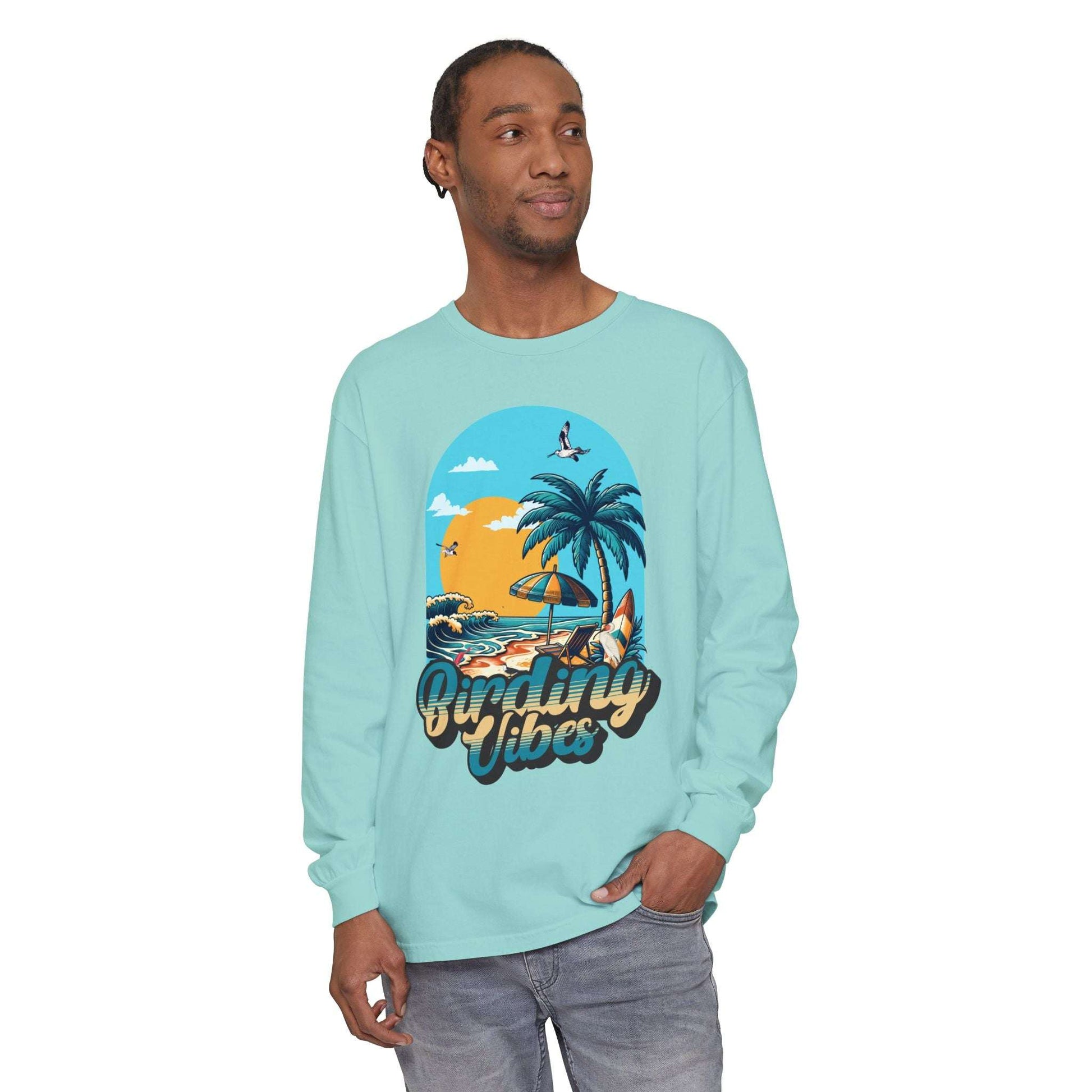 Birding Vibes Comfort Long Sleeve T-Shirt for Beach Lovers