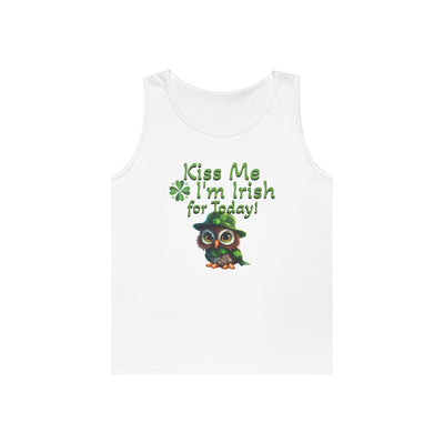St. Patrick's Day Owl Lover's Unisex Heavy Cotton Tank Top - Fun and Playful 'Kiss Me I'm Irish for Today' Design