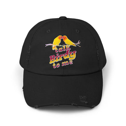Talk Birdy To Me Distressed Cap, Casual Hat for Bird Lovers, Unique Gift for Nature Enthusiasts, Trendy Apparel for Outdoor Adventures