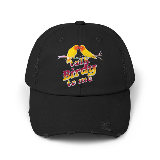 Talk Birdy To Me Distressed Cap, Casual Hat for Bird Lovers, Unique Gift for Nature Enthusiasts, Trendy Apparel for Outdoor Adventures