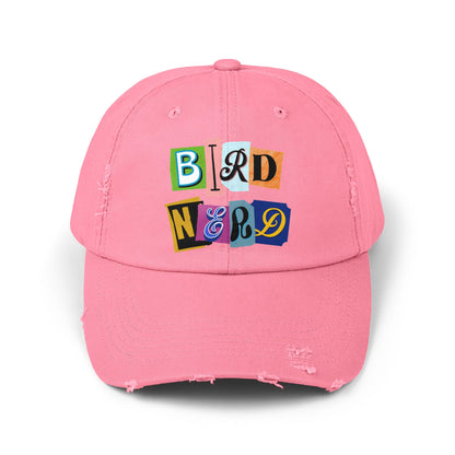 The Nerdy Birder - "Bird Nerd" Distressed Cap, Casual Hat for Bird Lovers, Unique Gift for Nature Enthusiasts, Trendy Apparel for Outdoor Adventures