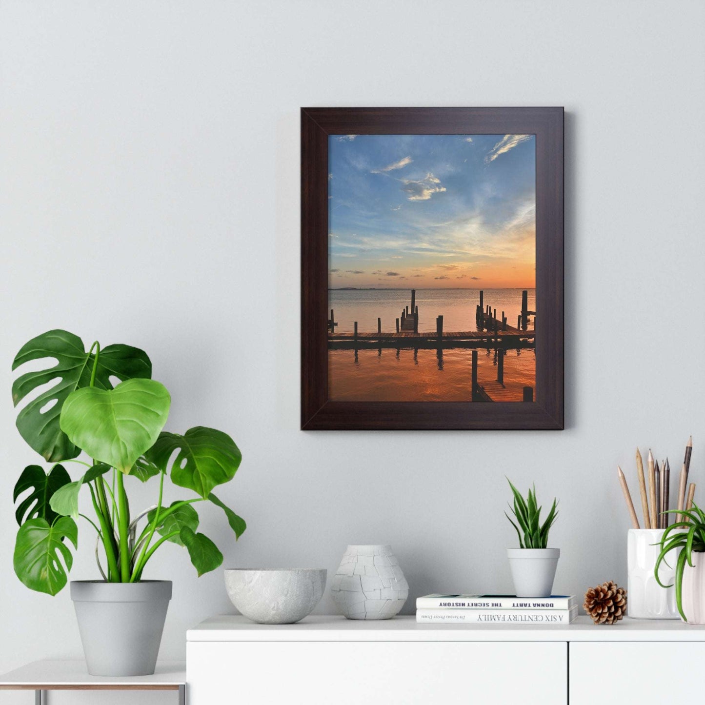 Serene Sunset Framed Vertical Poster - Tranquil Wall Art for Home Decor