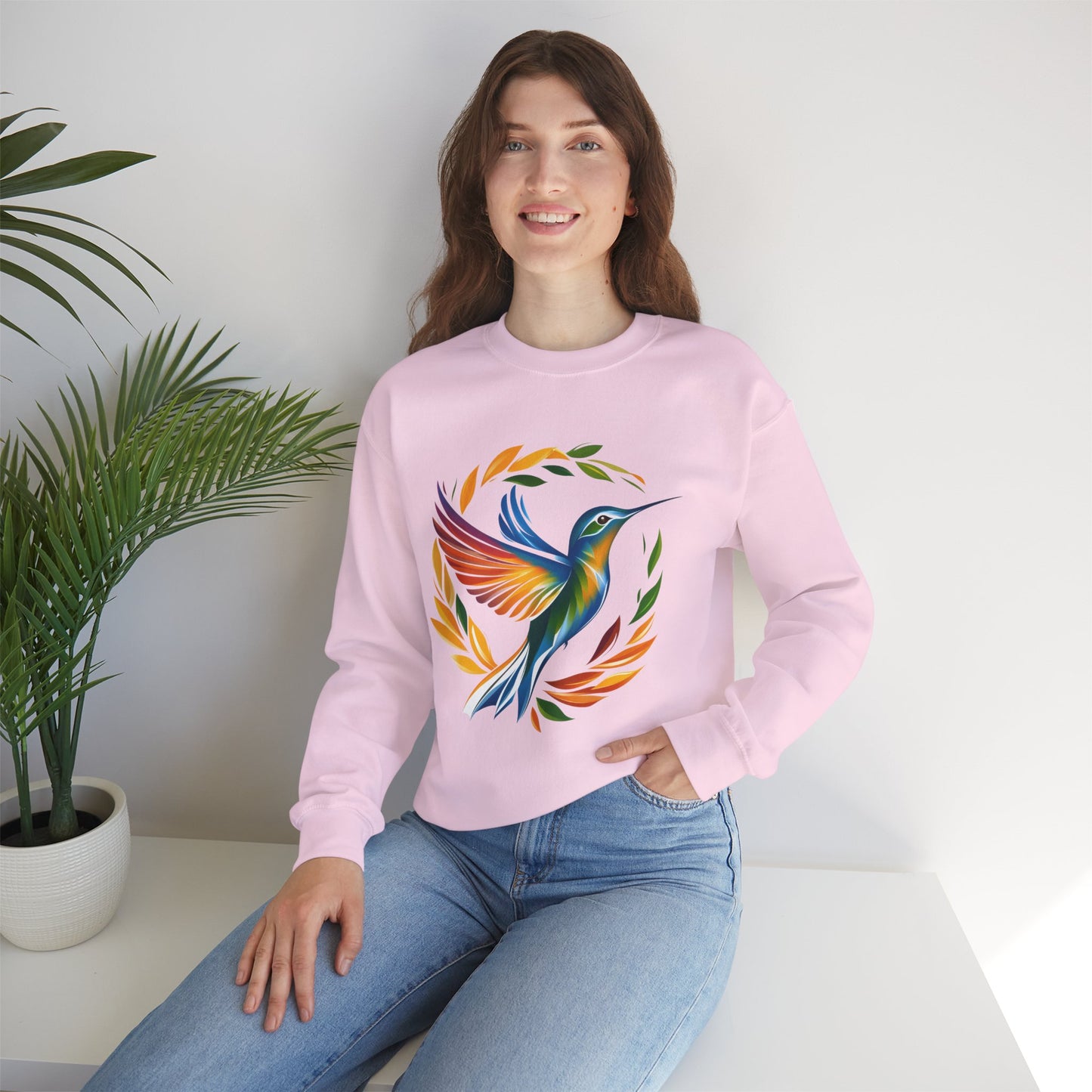 Hummingbird Rainbow Graphic Unisex Crewneck Sweatshirt