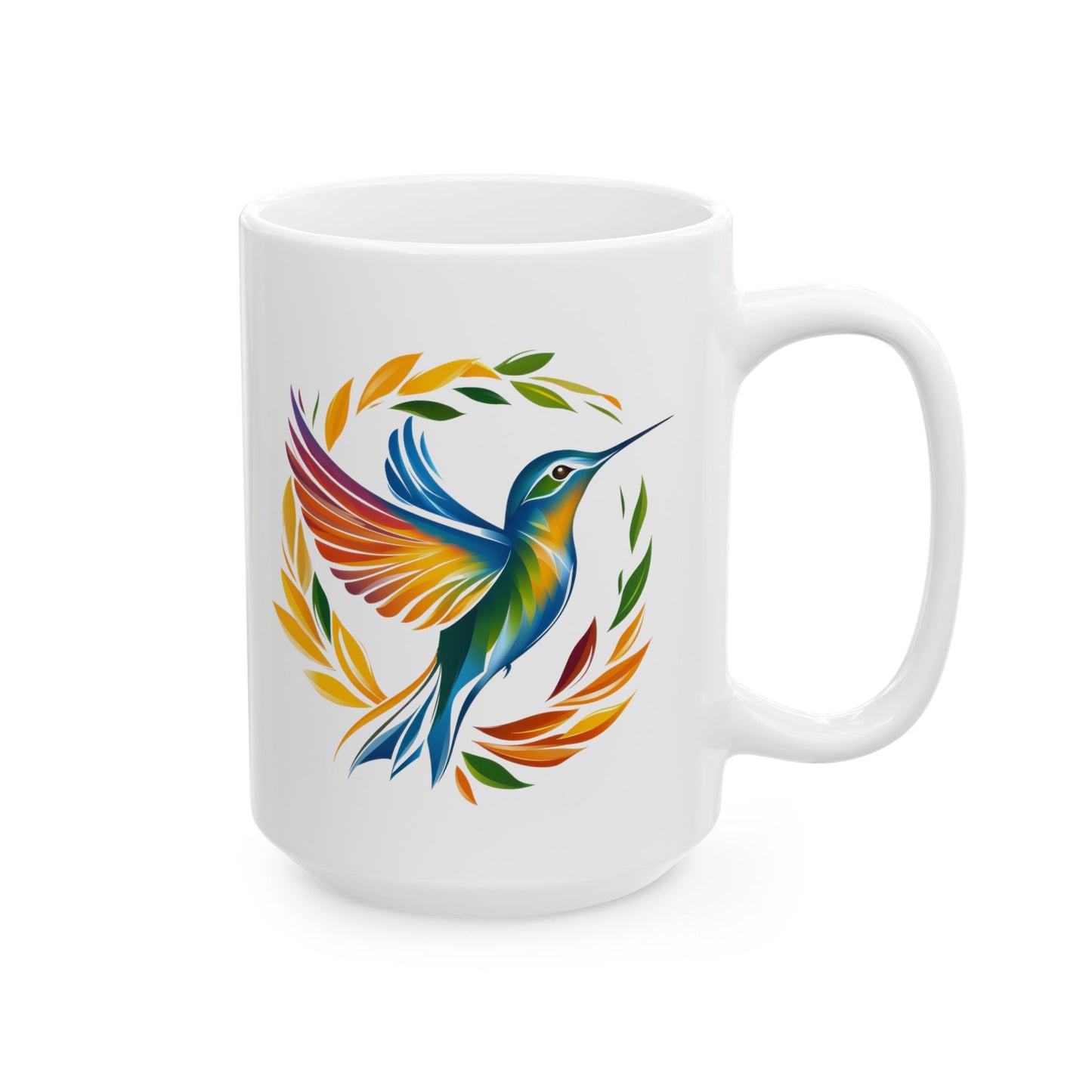 Hummingbird Rainbow White Ceramic Mug