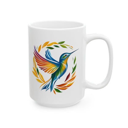 Hummingbird Rainbow White Ceramic Mug