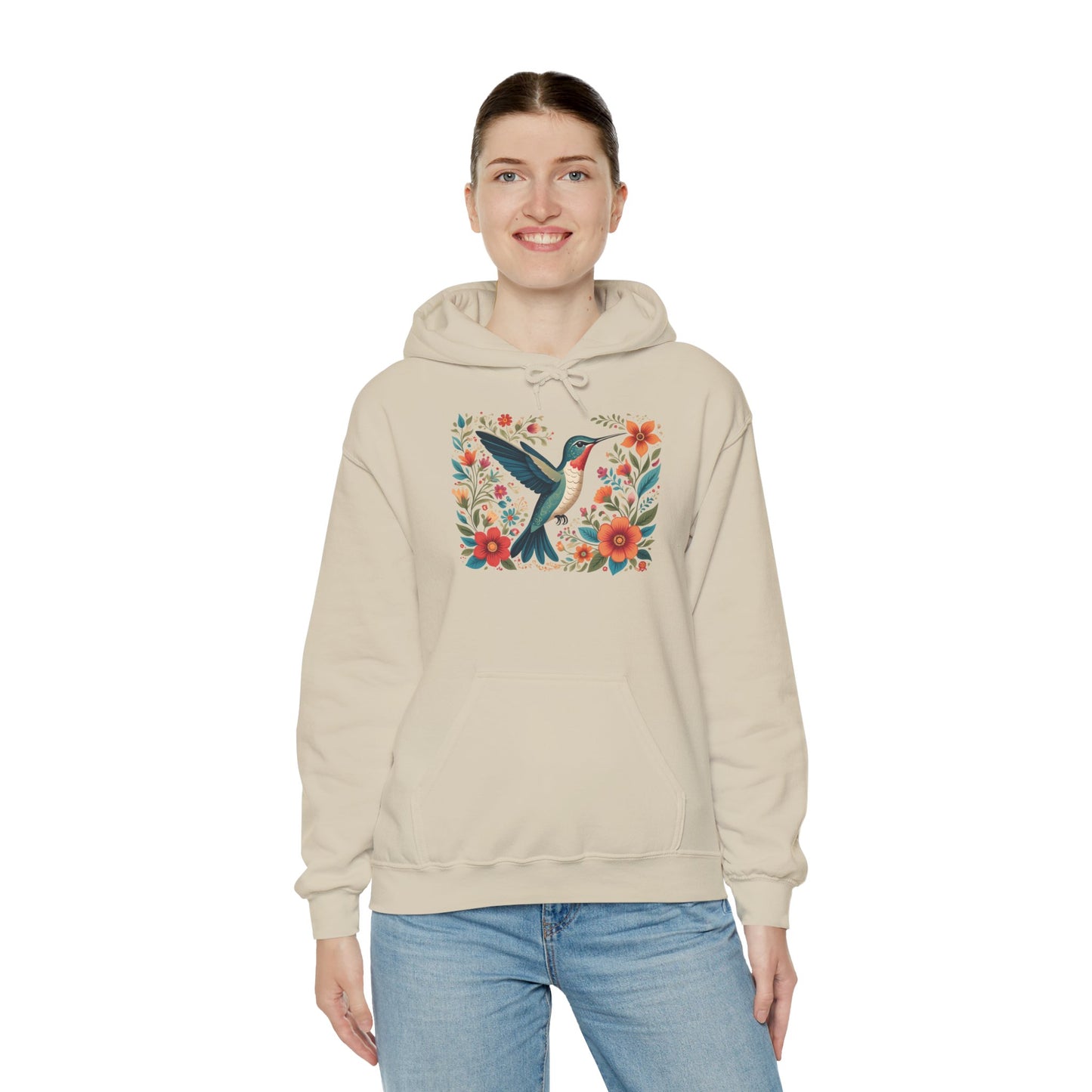 Hummingbird In Bloom Hoodie - Cozy Sweatshirt for Nature Lovers