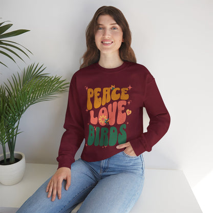 Peace Love Birds Crewneck Sweatshirt - Unisex Cozy Fashion for Nature Lovers