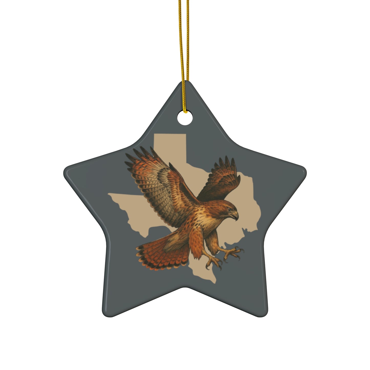 Texas Red Tail Hawk Ceramic Ornament — 4 Shape Options