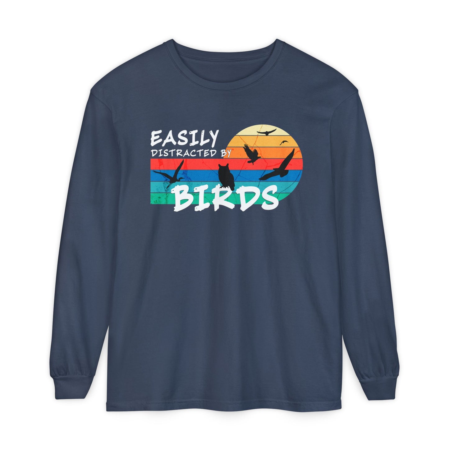 Easily Distracted by Birds Retro Sunset Long Sleeve Tee