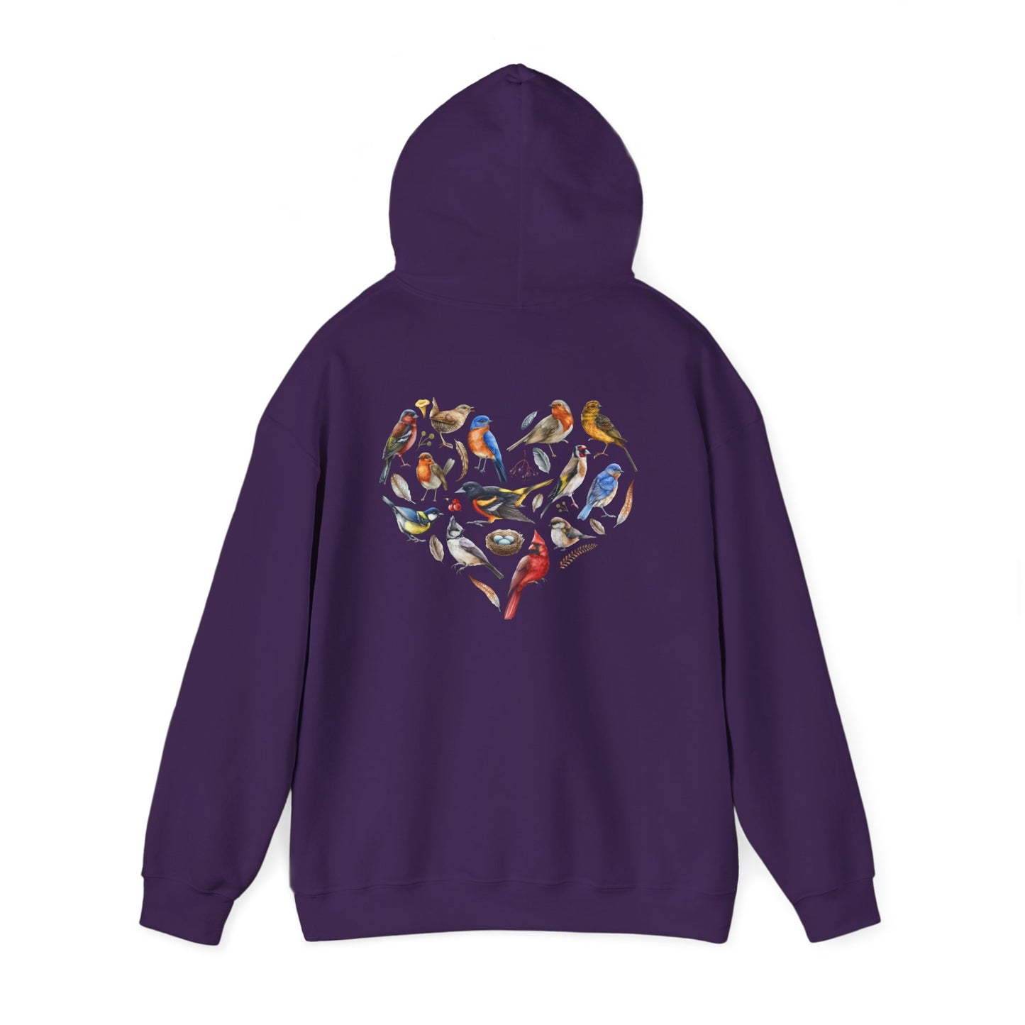 Bird Heart Unisex Hoodie Back Design - Cozy Sweatshirt for Nature Lovers