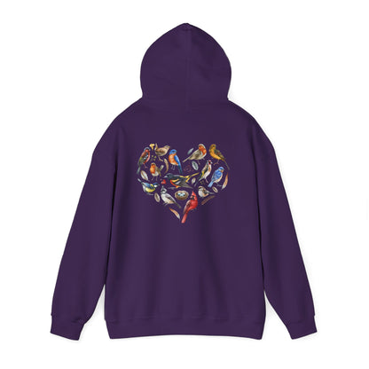 Bird Heart Unisex Hoodie Back Design - Cozy Sweatshirt for Nature Lovers