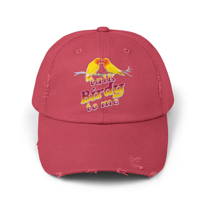 Talk Birdy To Me Distressed Cap, Casual Hat for Bird Lovers, Unique Gift for Nature Enthusiasts, Trendy Apparel for Outdoor Adventures