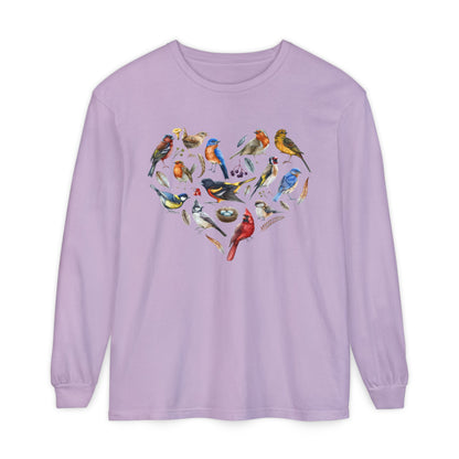 The Nerdy Birder Bird Heart Unisex Garment-dyed Long Sleeve T-Shirt