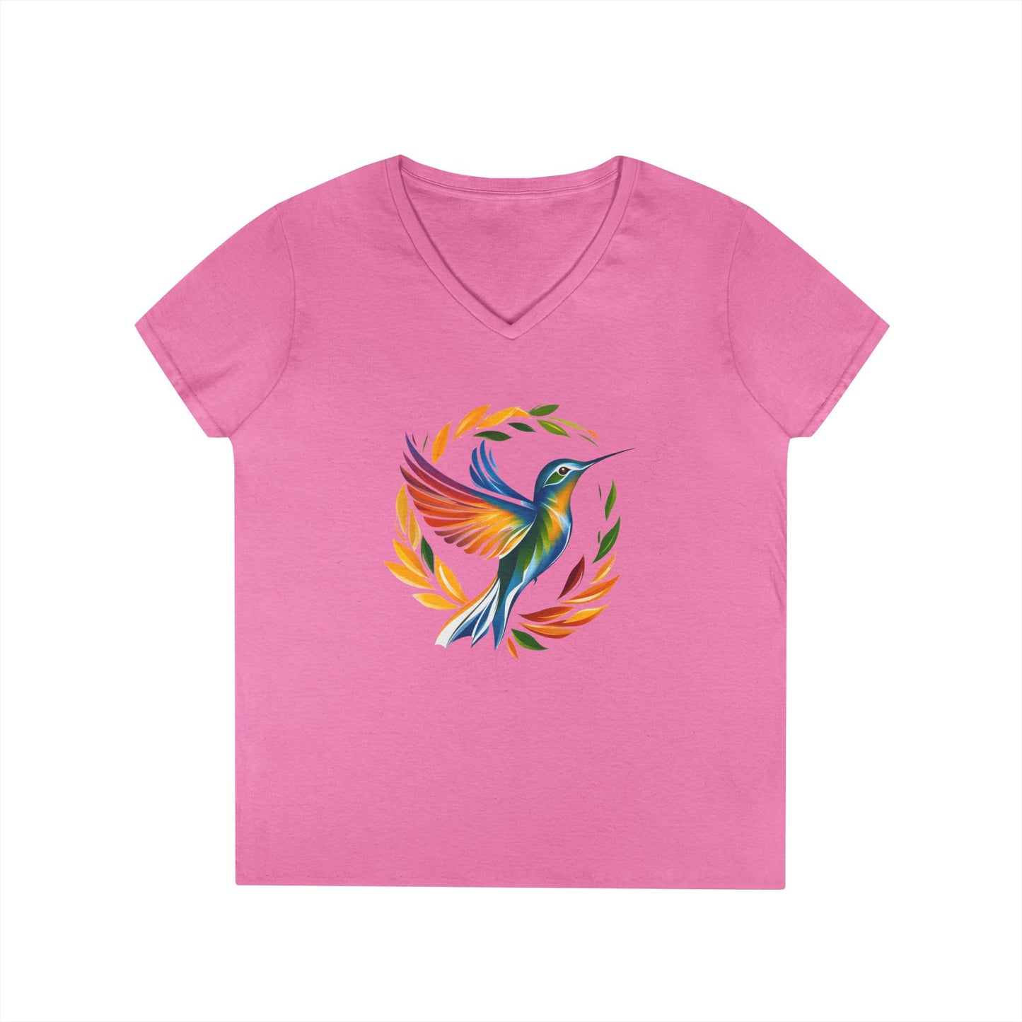 Rainbow Hummingbird Ladies' V-Neck T-Shirt