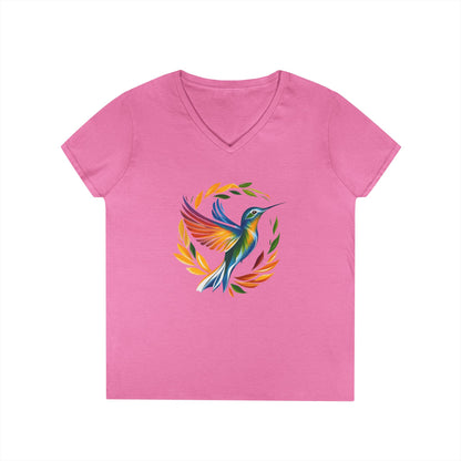 Rainbow Hummingbird Ladies' V-Neck T-Shirt