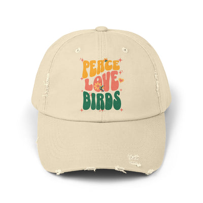 Peace Love Birds Vintage Style Hat - Unisex Distressed Cap