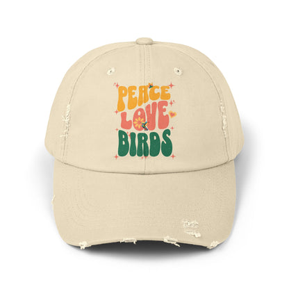 Peace Love Birds Vintage Style Hat - Unisex Distressed Cap