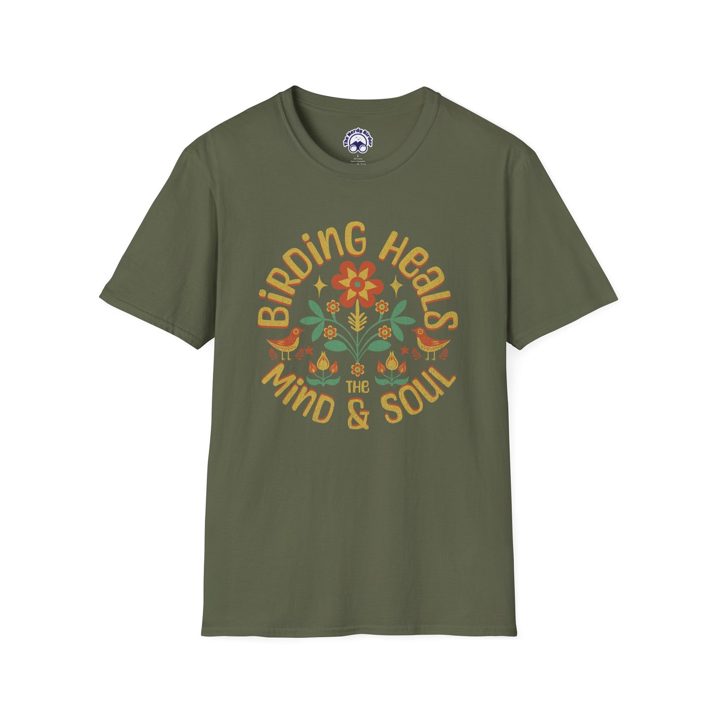 Birding Heals the Mind & Soul – Bird Lover Folk Art T-Shirt