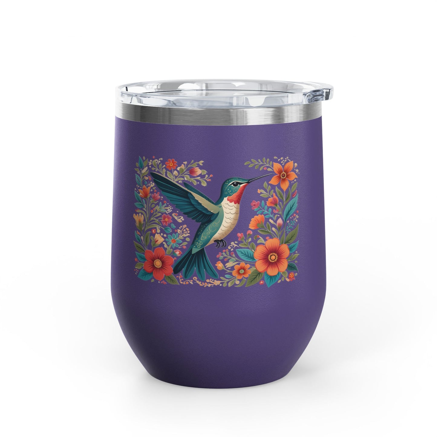 Hummingbird In Bloom Wine Tumbler- 12oz Insulated Cup